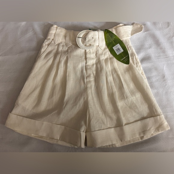 NWT FARM RIO X Anthropologie Tailored Linen Shorts in Off White with Belt Size S - Picture 6 of 10